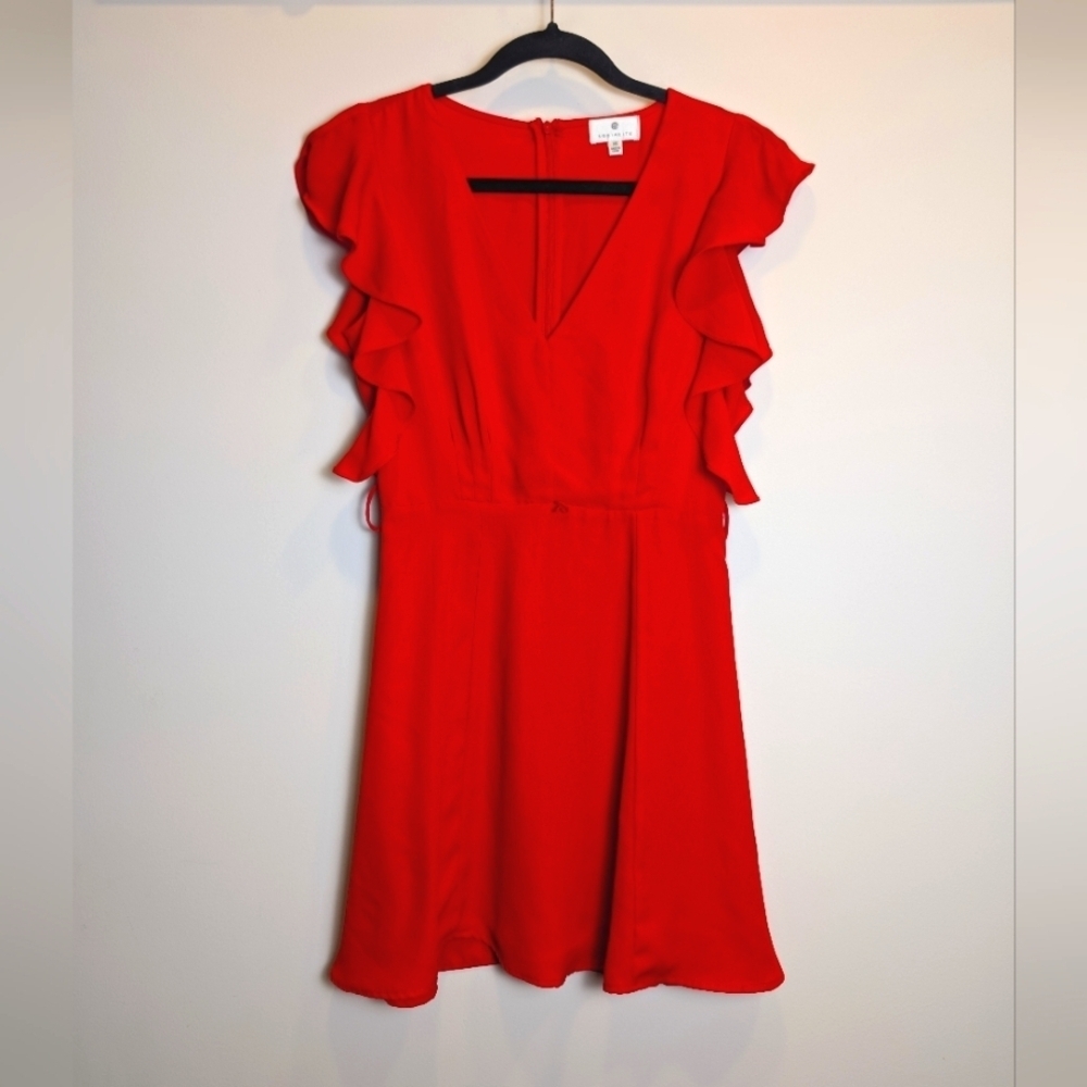 Red Ruffle Sleeve Flouncy Dress Size XS